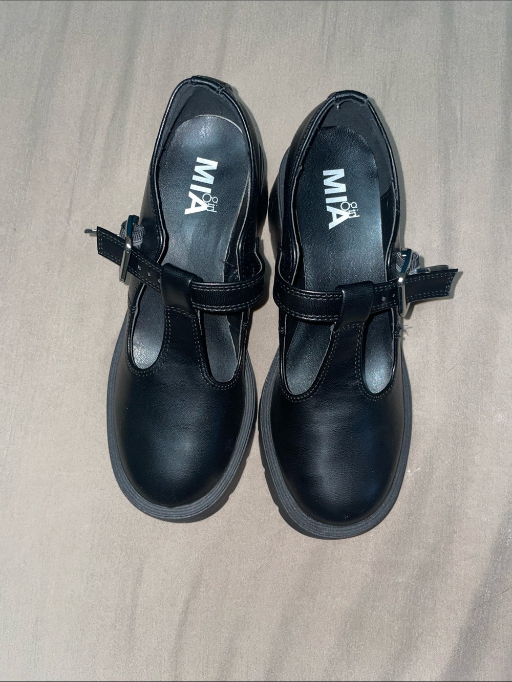 MIA Black T-Strap Faux Leather Flats